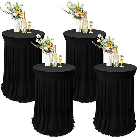 Kaelt - Nappe extensible couverture de table de cocktail banquet pied haut couverture de barre ronde couverture de table élastique 4 pièces noir 60110cm (1/5)