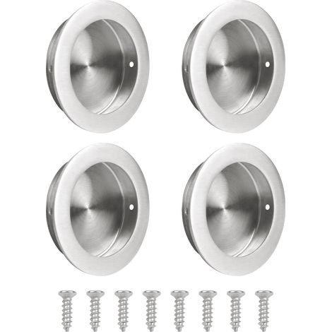 Set di 4 maniglie rotonde integrate per porte da 2,7 pollici - Maniglia scorrevole incassata con foro laterale in acciaio inox - Per porte, armadi, cassetti e guardaroba (1/5)