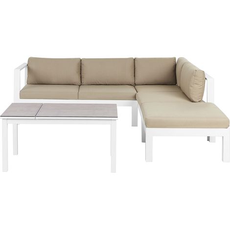 Garden Corner Sofa with Table 5 Seater MESSINA Left Hand Metal Sand Beige