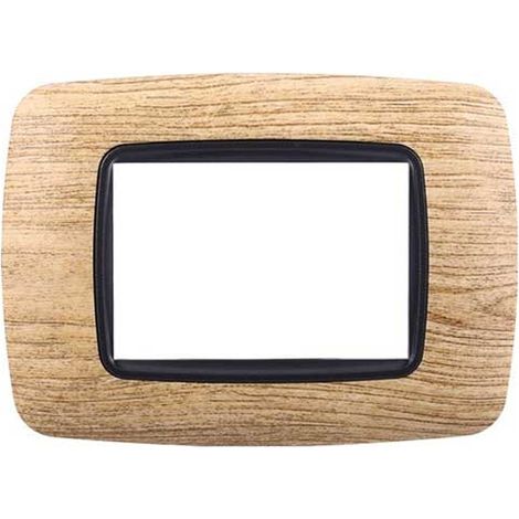 Ettroit Plaque compatible Bticino Livinglight 3 modules arrondie plastique coloris bois clair - LN88304