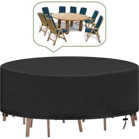 Housse Table de Jardin Ronde Bache Salon Jardin Exterieur Imperméable Anti-UV Oxford Robuste Bache Table et Chaise de Jardin Ø227X100CM (1/4)