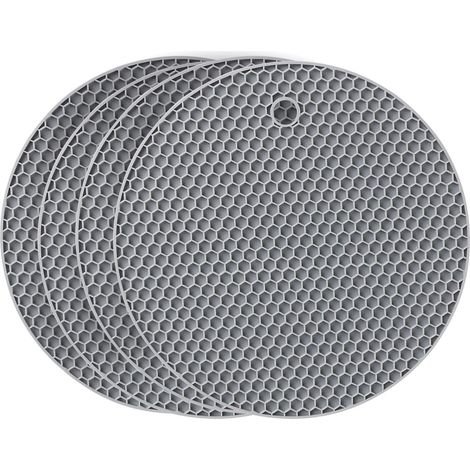 Dessous De Plat Silicone Rond Gris, 4pcs Anti-Dérapant Anti-Chaleur 250 °C Multifonction Repose-Cuillère Dessous De Verre De Cuisine Tapis De Table Pour Cuisine Et Salle À Manger MINKUROW