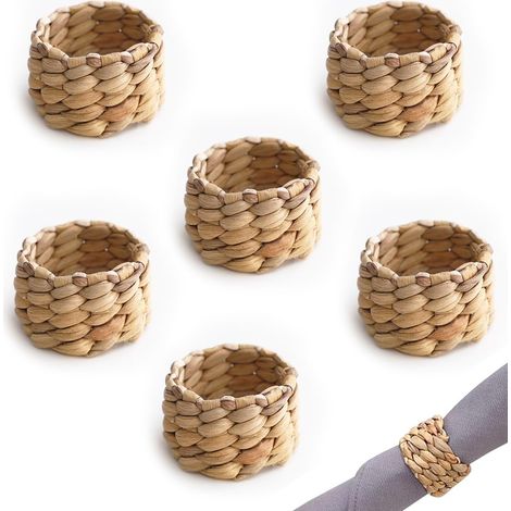 6 Pièces Ronds de Serviette Naturels, Faits à Main, Rustiques, Tissés, pour Mariage, Décoration Fête (1/5)