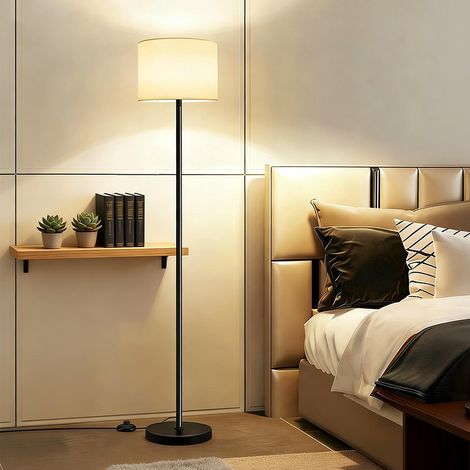 Stilvolle Stehlampe mit Stoffschirm 155cm – Warmes Ambientelicht mit Fußschalter & LED für Wohnzimmer
