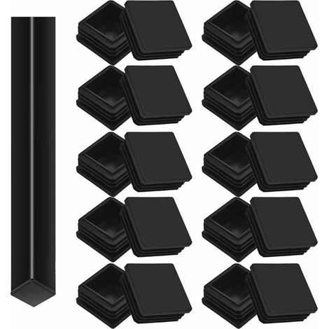Cache-tuyau Plastique - Carré - 40 x 40 mm - 20 pièces - Pour pieds de meubles - Noir (1/5)