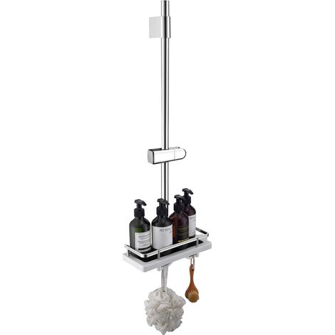 Barre de Douche Chromé Réglable 900 mm avec Étagère Coulissante Intégrée, Support Ajustable Sans Perçage Supplémentaire, en Acier Inoxydable (1/5)