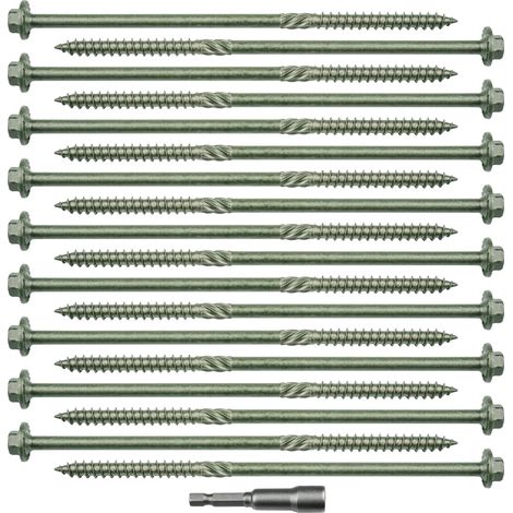 Lot de 18 vis à tête plate, ensemble de vis hexagonales en bois, 6,3 x 150 mm, vis autotaraudeuses, vis hexagonales pour toiture pour structures de toit, vis de construction (1/5)