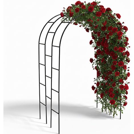 Relaxdays Rosenbogen, Metall, HBT: 240x140x110 cm, Torbogen Garten XXL, tiefer Rankbogen für Kletterpflanzen, schwarz (1/5)