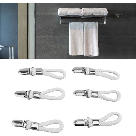 Handtuchhaken aus Baumwolle mit Edelstahlclip – 6er-Set Haken für Küche, Bad und Haushalt – Handtücher ordentlich verstauen und Platz sparen (1/5)