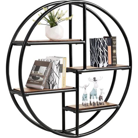 Goplus – Étagère murale ronde suspendue 55x55x11cm – 4 étagères en bois MDF et métal – Charge max 20kg – Design industriel pour salon et salle de bain (1/5)
