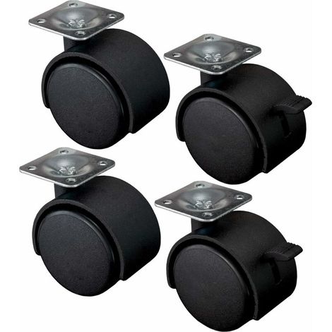 TRIP Set of 4 Roulettes pour meubles 40 mm - Roulettes de transport avec frein jusqu'à 100 kg - Roues de chariot sans abrasion du matériau - Roulettes pivotantes à 360 degrés - Avec plaque (1/5)