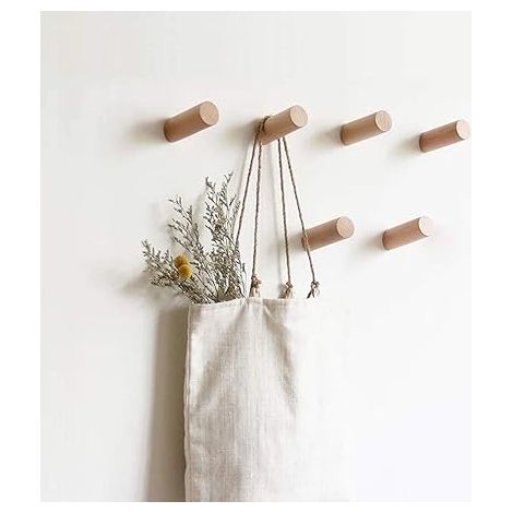 QAZQA 6 pièces Crochets Muraux en Bois Porte-Chapeau, Crochets en Bois Fixés au Mur, Crochets Décoratifs Cintre de Chapeau (Hêtre de 6 cm) (1/5)