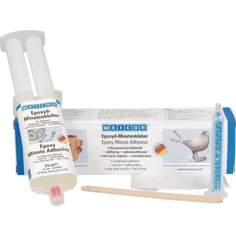 WEICON Epoxyd-Minutenkleber  Kleber/Mischdüse/Holzspatel/Handschuhe  transp.Set -  4000349556