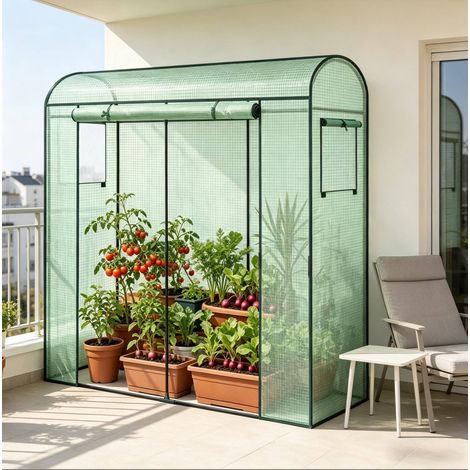 Mini serra da giardino 170 x 68 x 200 cm in acciaio e PE verde DESVIAE (1/5)