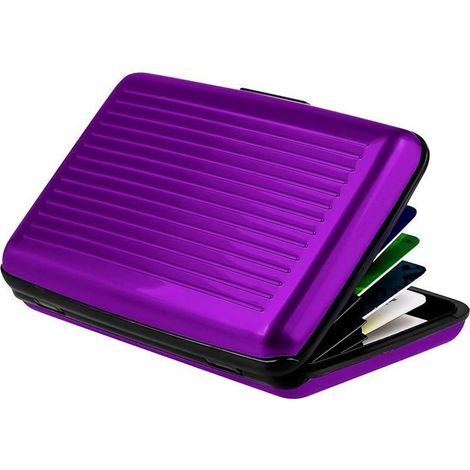 Cartera metálica con bloqueo RFID para tarjetas de crédito - Protector de tarjetas de crédito y de visita con tarjetero para identificación - Tarjetero de 3x5 para hombre o mujer con separadores (Mora