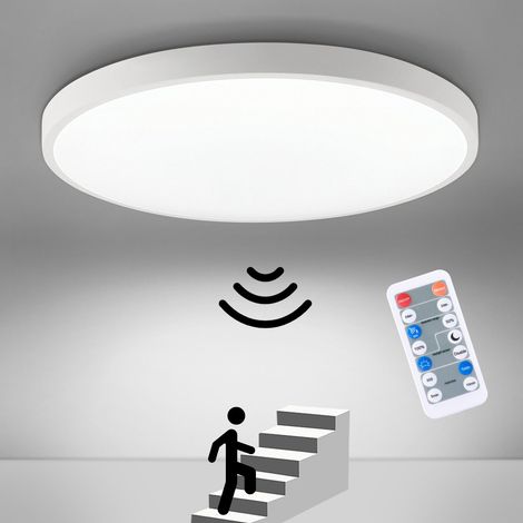 Plafonnier à detecteur Plafonnier LED 18W avec détecteur de mouvement Télécommande Chambre d'enfant Blanc neutre (1/5)