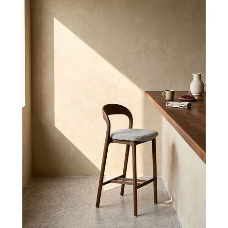 Sgabello da bar 45x48x95,5 cm in legno di frassino marrone, seduta in tessuto – MEUBLIV (1/5)