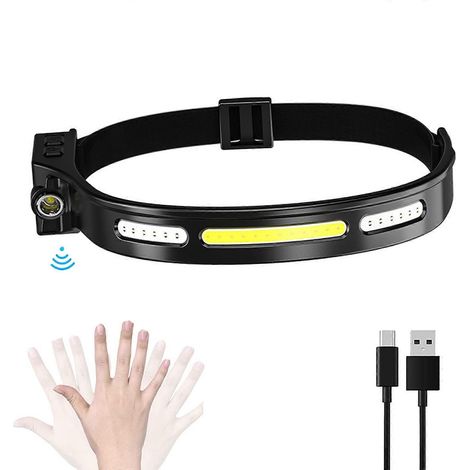 Lampe frontale COB + lampe torche LED, lampe de travail, barre lumineuse, bandeau, accessoires de camping et de randonnée. (1/5)