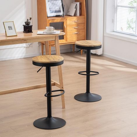 Tabourets de Bar Chaises de Salle à Manger Lot de 2 Noir, Tabouret en Bois Hauteur Réglable à 360°, Tabouret de Bar en Bois et Métal, pour Maison Cuisine Comptoir Bistro (1/5)