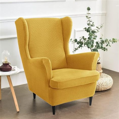 Stretch Armchair Cover with Cushion Cover, Jacquard Strandmon Armchair Cover Non-Slip (Yellow) (1/5)