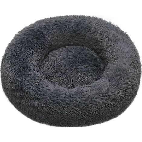 Coussin rond en peluche portable, antidérapant et lavable en machine, idéal pour câliner et réchauffer les petits chiens et chatons (gris foncé, 50 cm). (1/5)
