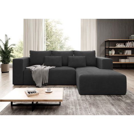 Stripes Jumbo Cord Left Hand Facing Corner Sofa Bed - Dark Grey