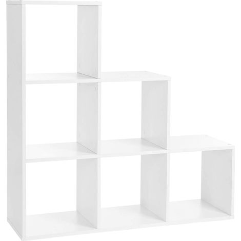 Estantería de escalera mueble de almacenamiento 6 compartimentos 97,5 x 29 x 97,5 cm para biblioteca salón dormitorio blanco 120000564 (1/3)