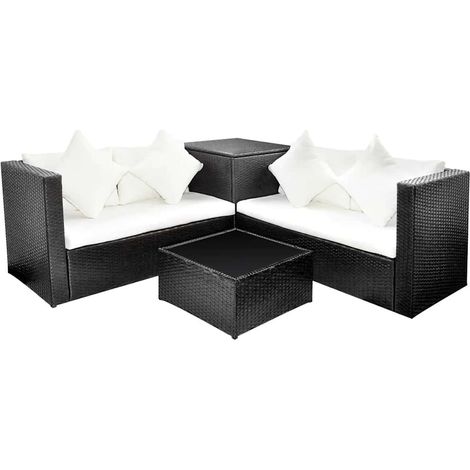 Salon de jardin 4 pcs Contemporain, Ensemble repas de jardin, avec coussins Résine tressée Noir OIB6874E (1/5)