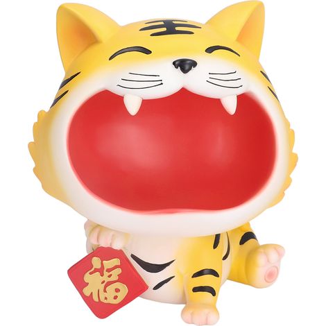 Porte-clés Statue Animale Grande Bouche en Résine pour Salon Chambre Bureau - Tigre Porte-Bonheur Déco Rangement (1/5)