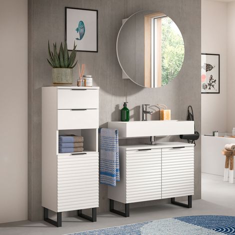 Meuble sous lavabo + 2 meubles de salle de bain blanc et noir - JERBA