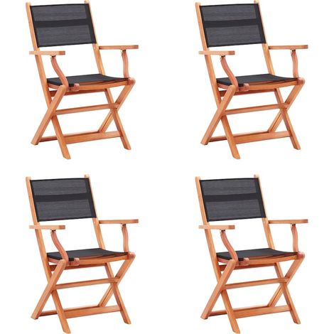 Lot de 4 Chaises de Jardin Pliables en Bois d'Eucalyptus et Textilène Noir et Naturel - PANGIVO (1/5)
