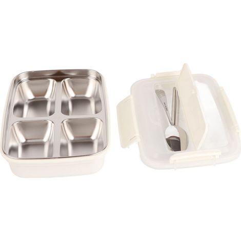 Lunchbox aus Edelstahl 304, 4 geruchsdichte Fächer, weiß, für Schüler und Erwachsene, tragbar und frisch, ideal für das Mittagessen. (1/5)