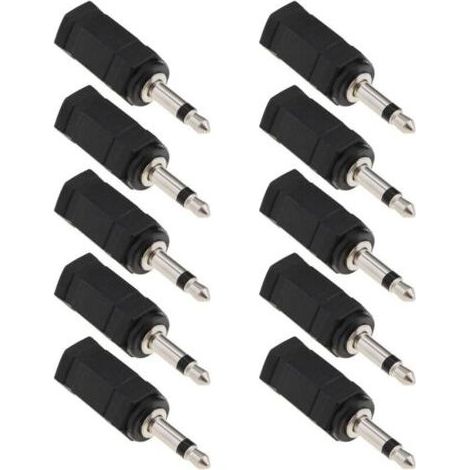 Lot de 10 adaptateurs mono 3,5 mm vers stéréo femelle vers mâle 2 en 1 pour casque de téléphone portable, casque d'ordinateur (noir) (1/5)