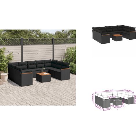 10-tlg. Garten-Sofagarnitur mit Kissen Schwarz Poly Rattan - Gartenmöbel Set - Esszimmergarnitur - Outdoor Möbel - Lounge Sofa - Rattan Gartenmöbel (1/3)