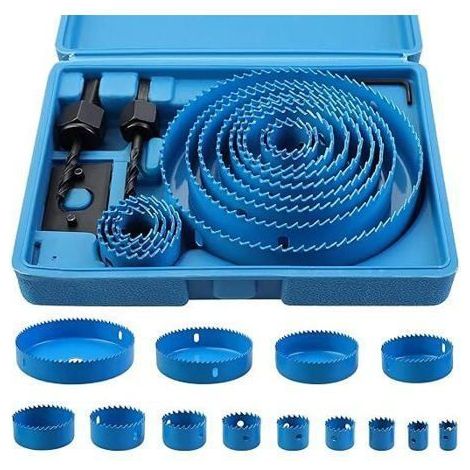 17 Pcs Kit Scies Cloches bi-métal en Acier Carbone 19-127mm Scie Cloche Coffret pour Plaques de Plâtre-bleu,Profondeur de Coupe (1/5)