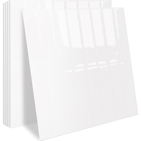 Lot de 20 autocollants 3D pour carrelage adhésifs cuisine autocollants en brique pour salle de bain autocollants pour carrelage mural cheminée amovibles imperméables blanc pur MT1988 (1/5)
