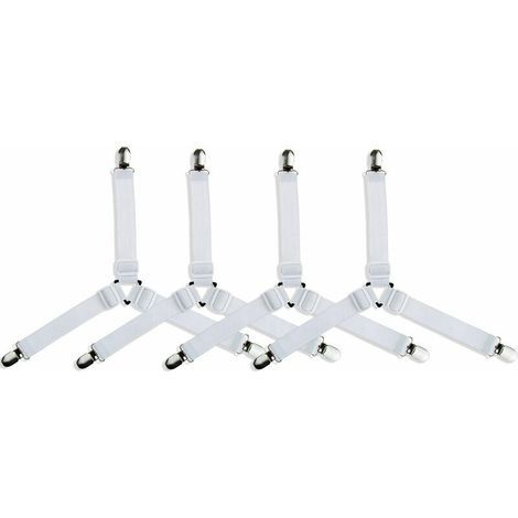royaluxe -4 Pièces Réglable Drap de Lit Attaches Triangle élastique Bretelles Gripper Support Clip de Sangles pour Draps de Matelas Drap Tend Housse Lit Drap Réglable, 4 pièces Clips de Couette Blan F (1/4)