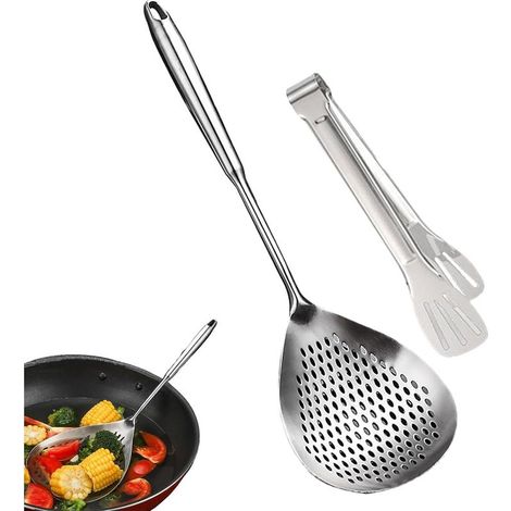 Schaumlöffel mit Schlitzen, Edelstahlsieb, Löffel mit Griff (1/5)