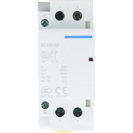 Contacteur secteur domestique 2P 63A, montage sur rail DIN, 1NO 1NC (24V) (1/5)