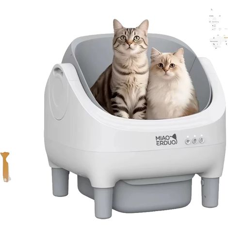 Arenero eléctrico para gatos, autolimpiable, con control mediante aplicación inteligente, color blanco. (1/2)
