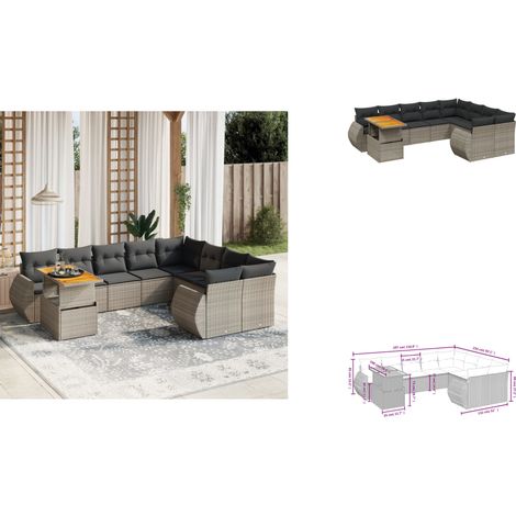 Salon de jardin avec coussins 10 pcs gris résine tressée - Ensemble Salon De Jardin - Meuble Extérieur - Résine Tressée - Rotin Synthétique - Table Extensible (1/3)
