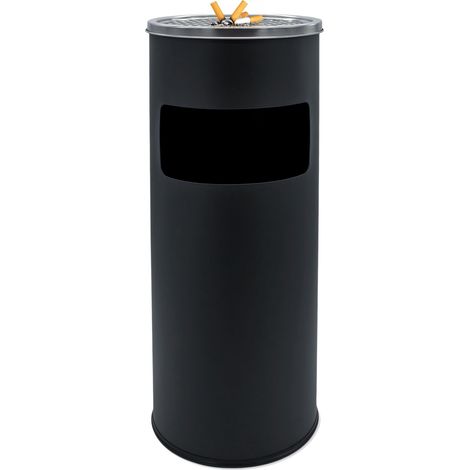 Edelstahl Standaschenbecher schwarz für Außen - 60 x 25 cm - Metall Aschenbecher freistehend mit Mülleimer