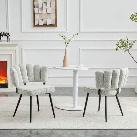 Lot de 2 chaises de salle à manger dossier fleuri, velours gris clair, pieds métal noirs HAVRYA (1/5)