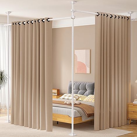 Room Divider No Drilling 227-312cm (H) and 28-290cm (L) Adjustable Heavy Duty Freestanding Tension Curtain Bracket, White (1/5)