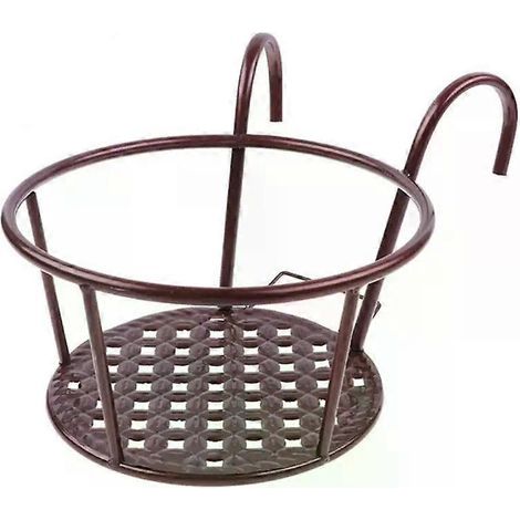 HONORNIC - Support à fleurs rond en fer forgé, ornement pour plantes de jardin, porte-pot suspendu, support mural pour balcon ou rambarde. (1/5)