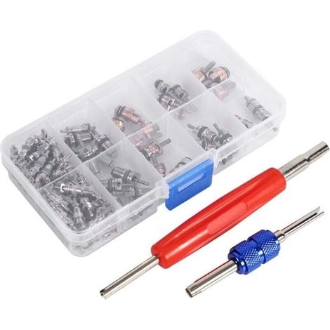 Noyau de valve, Outil de Suppression de Noyau de Valve 102pcs A/C R134a/R12 Kit d'outils de Noyaux de Valve de Pneu de Réfrigération (1/4)
