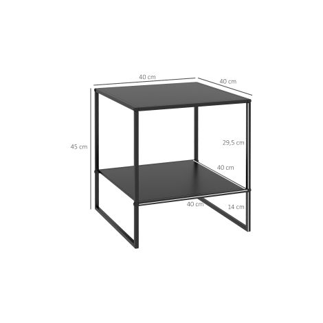 Table d appoint noire style industriel avec plateau et étagère de rangement pour salon chambre et bureau (1/5)