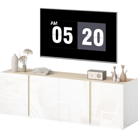 Meuble TV pour téléviseurs 65 pouces, support TV avec portes à fermeture amortie, étagères réglables, passe-câbles, pour salon, blanc (1/5)