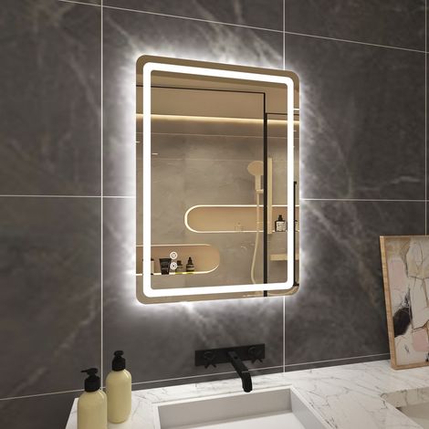 T&K Illuminated Bathroom LED Mirror 70x50cm, With Anti-Fog, 3-Colours Dimmable, Adjustable Brightness, Touch Control&Memory Function (1/5)