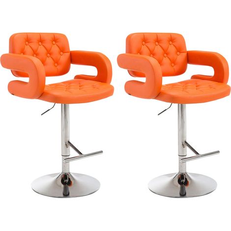 Conjunto de 2 taburetes de bar acolchados en sintético naranja reposabrazos reposapiés de diseño moderno TDB10499 (1/5)